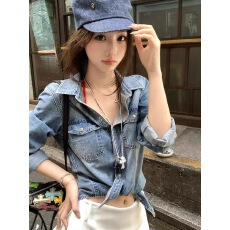 批发韩国东大门订单2026早秋天丝复古<b class='q'>牛仔</b>上衣女丹宁廓形随性<b class='q'>牛仔</b>