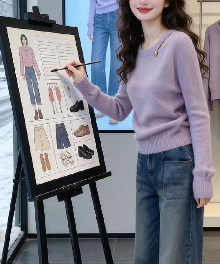 도파민 보라색 홀로우 아웃 풀오버 긴팔 스웨터 여자 가을 한 부서 분위기 센스 고유 한 아름다운 루즈핏 니트 스웨터 트렌디