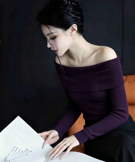 보라색 니트 기본 셔츠 인사이드 가져 가라. 2026 새로운 겨울 특별 아름다운 꼬집기 허리 그레이트 봐 의류 아니요 명중 섹션