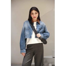 批发名媛网红<b class='q'>春</b>秋牛仔外套宽松休闲短款女士夹克翻领长袖上衣百搭新款