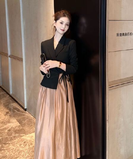 luozhiyin 루오 친한 친구 아세트산 호주 털 부드러운 이른 가을 품격 슬립 투피스 슈트