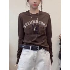 批发2026秋季新款休闲宽松显瘦百搭字母印花长袖<b class='q'>T</b><b class='q'>恤</b>