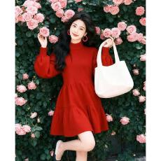 批发韩国气质温柔淑女学院小香风外穿针织毛衣蓬蓬<b class='q'>连衣裙</b>小个子打底裙