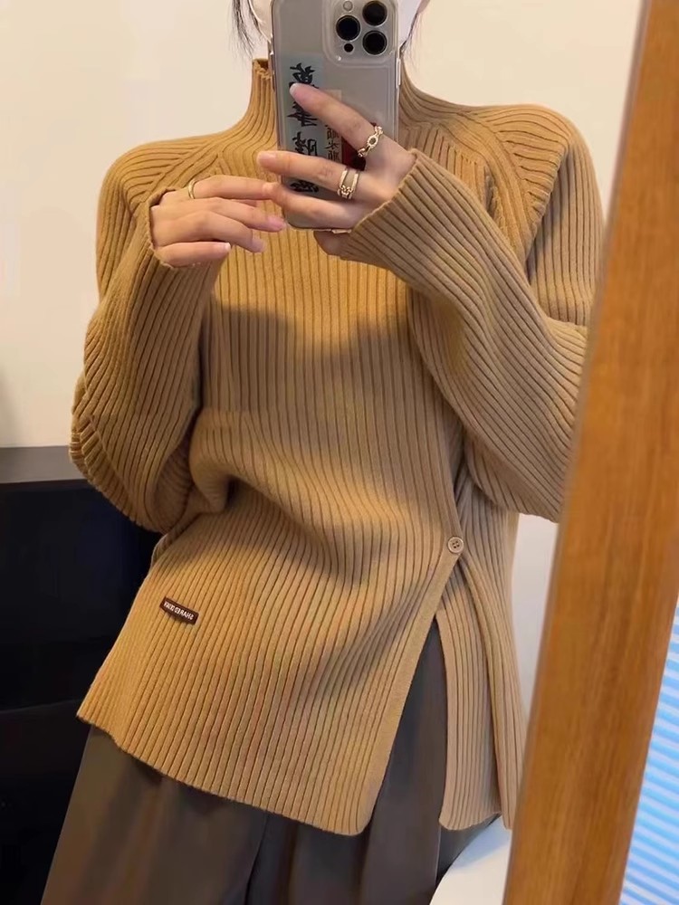 BY36861# 秋冬季新款半高领毛衣女女士重工设计感内搭别致上衣ins宽松毛衣  服裝批發女裝批發服飾貨源