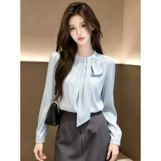 批发高级感衬衫女<b class='q'>气质</b>雪纺上衣蝴蝶结小衫百搭内搭西装长袖通勤秋装上