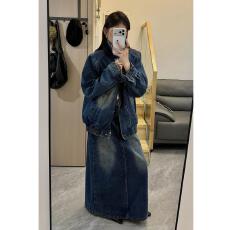 批发加绒+不加绒都有韩系复古牛仔外套+开衩<b class='q'>半身裙</b>牛仔套装