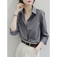 批发巨好看灰色翻领<b class='q'>长袖</b><b class='q'>衬衫</b><b class='q'>衬衣</b>女秋季2026独特漂亮新款小衫法式上衣