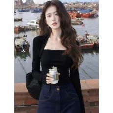 批发法式复古领长袖打底衫女秋季<b class='q'>修身</b>显瘦t恤内搭辣妹上衣冬