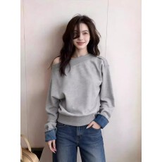 批发套头斜领设计感小众灰色卫衣2026春季女装新款百搭宽松松弛感上衣