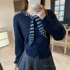 批发针织<b class='q'>衫</b>女2025早秋新款波点蝴蝶结系带百搭显瘦软糯开<b class='q'>衫</b>上衣外套潮