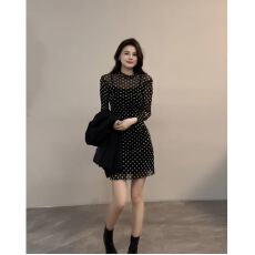 批发大婷婷长袖圆领修身波点<b class='q'>连衣裙</b>时尚显瘦气质初秋新款裙子