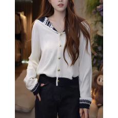 批发2025秋冬新品时尚气质高级感海军领镂空针织衫宽松洋气长袖上衣女