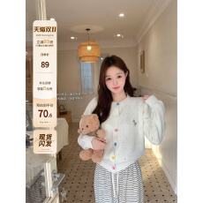 批发<b class='q'>糖果</b><b class='q'>色</b>小马刺绣毛衣外套女秋季慵懒风马海毛上衣软糯彩点针织<b class='q'>开衫</b>