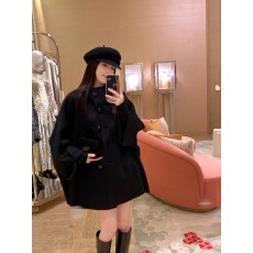 批发<b class='q'>夏</b>诗文 高支全羊毛双面呢斗篷式大衣女冬时装感可翻立领多穿外套