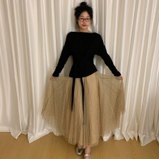 批发chic nini法式<b class='q'>欧根纱</b>波点半身裙女纱裙秋季一字肩上衣+网纱裙<b class='q'>套装</b>