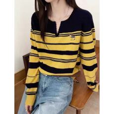 批发秋冬款撞色条纹v领针织衫毛衣女2025新款冬季爆款内搭打底衫上衣