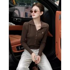 批发高级感老钱风Polo领长袖针织衫女装2025秋季新款时尚百搭显瘦上衣