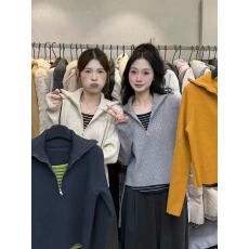 批发家韩版时尚加厚假两件撞色设计感显瘦百搭条纹针织衫