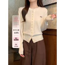 批发单排扣圆领刺绣针织开衫女秋冬宽松6羊毛长袖毛衣外套上衣服