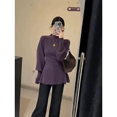 批发法式紫色半高领软糯长袖针织打底衫女秋冬高级感毛衣内搭中领上衣