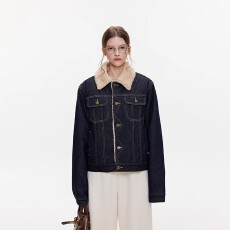 批发BZXO高级感牛仔羊羔毛外套女冬季新款加绒加厚宽松显瘦夹克上衣服