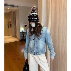 批发mcc lemons 宅女at同款 羊羔绒夹棉牛仔水洗复古棉服夹克外套女冬