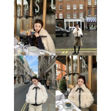 批发板栗可可11.10/20点'雪松奶贝'设计感环保毛拼皮翻领外套女秋<b class='q'>冬</b>