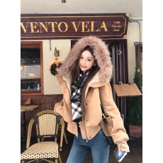 批发美拉德大毛领连帽长袖短<b class='q'>外套</b>女装冬季别致加厚保暖麂皮绒夹克上衣