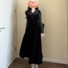 批发赫本风气质高级感黑色波点<b class='q'>连衣裙</b>子女秋冬2025新款假两件显瘦长裙