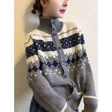 复古提花高领羊毛针织开衫女欧洲站2025冬装新款欧货女装打底衫潮