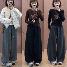 批发秋冬<b class='q'>韩版</b>新款显瘦羊毛保暖小弯刀裤高克重加绒加厚阔腿裤