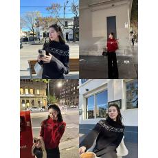 批发蝶宝嘻 圣诞预备 100羊毛 费尔岛翻领毛衣慵懒宽松针织上衣女秋<b class='q'>冬</b>
