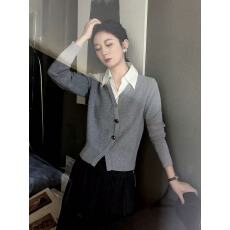 批发秋季高级感<b class='q'>假两件</b>针织衫女2025新款高档气质拼接<b class='q'>衬衫</b>领设计感上衣