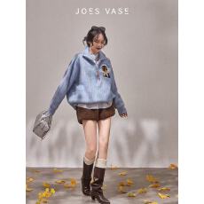 批发乔与花樽×LAB<b class='q'>木</b>隐蓝色毛衣女2025秋季新款复古宽松外穿上衣