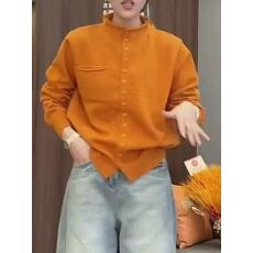 批发立领单排扣长袖针织衫女2025秋冬季休闲宽松减龄毛衣<b class='q'>外套</b>