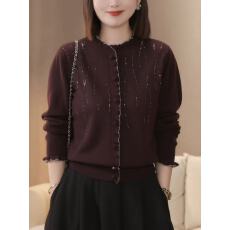 批发2026年春季栗色新款大码女装胖MM小众简约时尚百搭圆领长袖针织衫