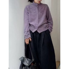 BADX正品纯色半高领镂空蜜熊绒针织开衫女冬季宽松百搭显瘦毛外套