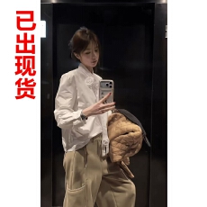 批发47bb纯欲<b class='q'>衬衫</b>/减零甜美穿搭立体花朵上衣➕ 卡其色弯刀工装<b class='q'>牛仔</b>裤