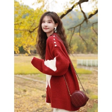 批发秋冬慵懒风圣诞红色宽松套头毛衣女2023年新款洋气大版针织衫上衣