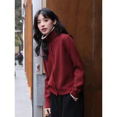 批发幸福的信使/撞色拼接 红色<b class='q'>短款</b><b class='q'>毛衣</b>女冬针织衫小个子上衣早秋外套