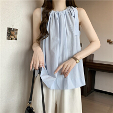 批发实拍~2026夏季新款吊带背心上衣无袖系带宽松显瘦亚麻小衫女