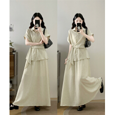 批发实拍~2026夏季新款不规则绑带收腰衬衫宽松显瘦半身裙两件套女