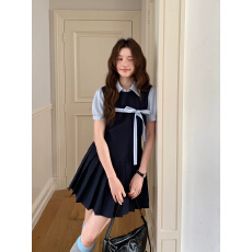 批发2026-韩系高智感假两件miu系连衣裙学院风百褶短