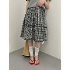 批发2026-春季松紧腰时尚显瘦休闲甜美木耳边气质半身裙女装