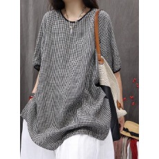 批发<b class='q'>胖</b><b class='q'>mm</b>特大码300斤文艺复古格纹衬衫夏季新款宽松百搭上衣女士小衫