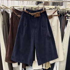 批发2025秋新时尚条绒裤休闲裤宽松显瘦灯芯绒<b class='q'>七分</b>裤直筒阔腿裤靴裤女