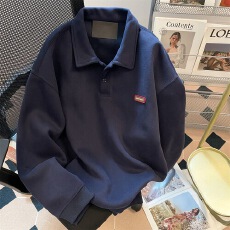 批发美式复古慵懒风polo衫翻领卫衣秋季高级感小众oversize长袖上衣潮