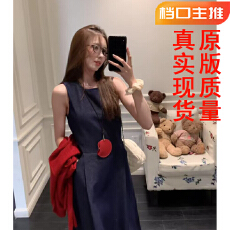 批发丹宁少女<b class='q'>复古</b><b class='q'>文艺</b>圆领收腰长款A字牛仔背心裙+针织开衫