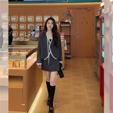 批发壹壹小众拼接设计时尚轻千金风西装半裙套装<b class='q'>蕾丝</b>飘带