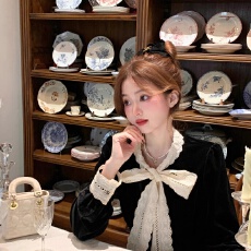 批发Q女家 赫曼千金/小香感黑色<b class='q'>丝绒</b>复古贵气<b class='q'>套装</b>穿搭